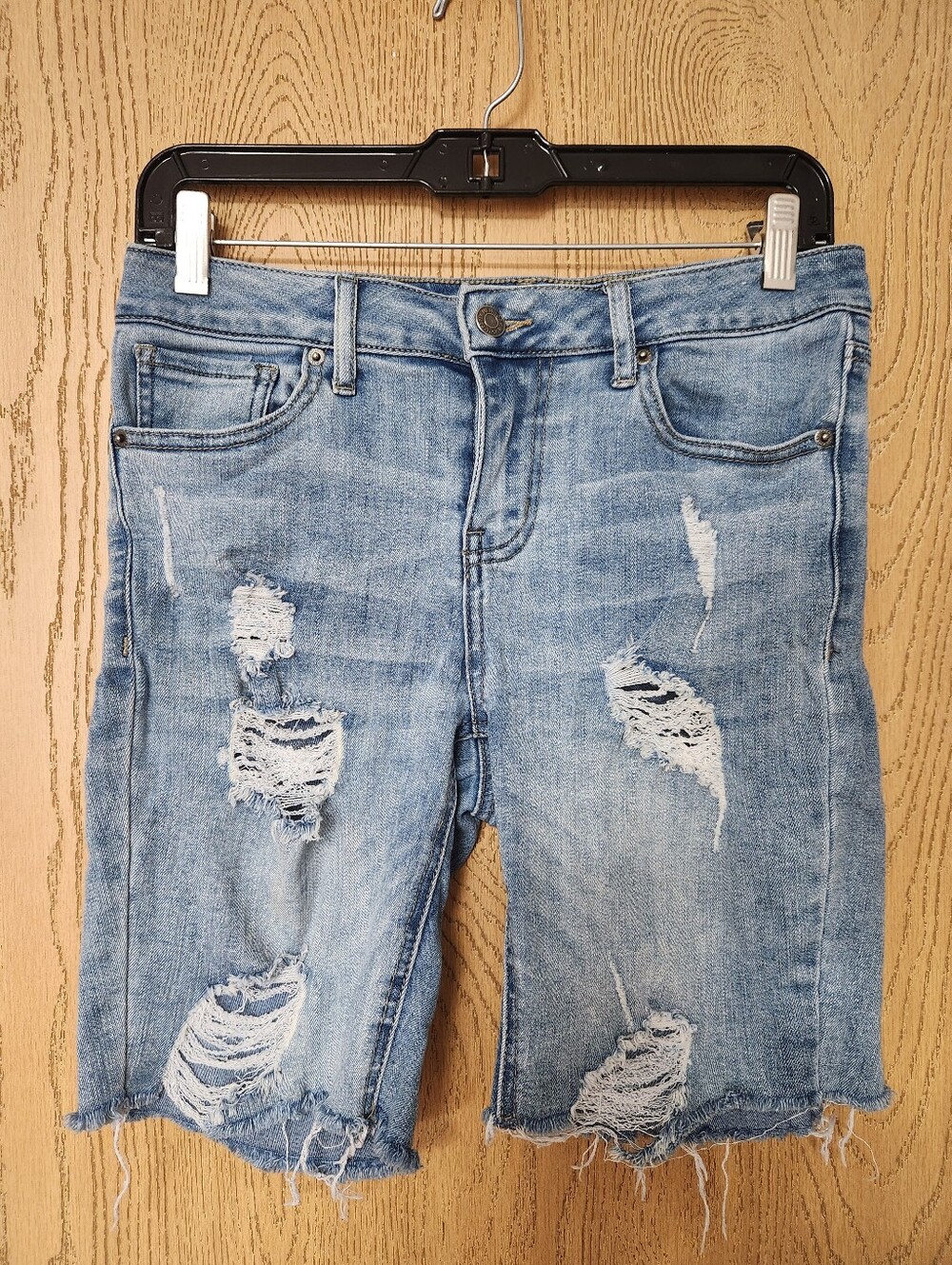 New York & Company Women's Light Blue Distressed Boyfriend Bermuda Jeans